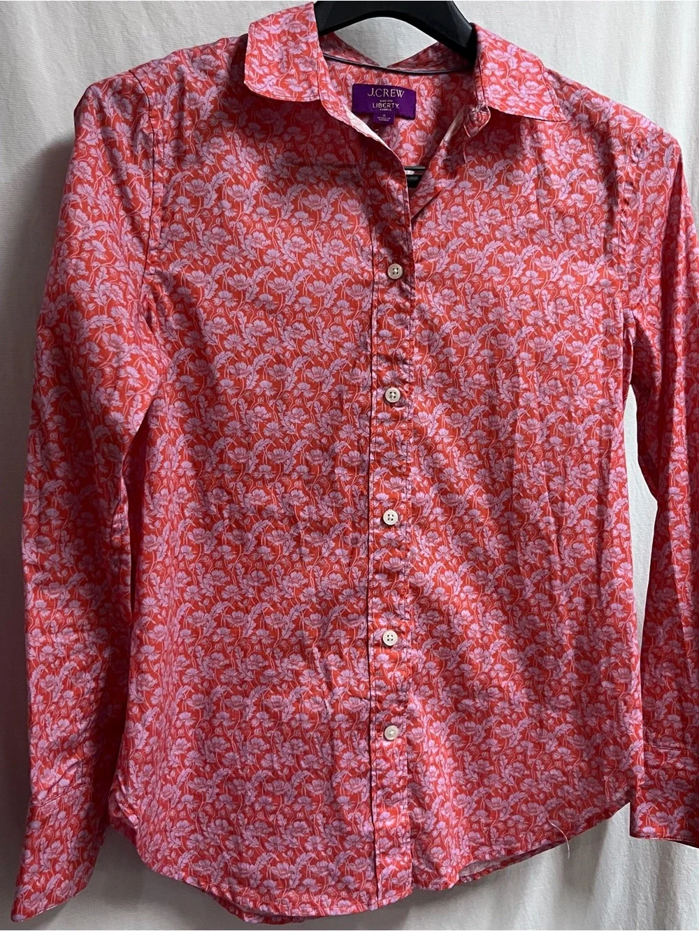 J. CREW MADE WITH LIBERTY FABRIC WOMEN LONG SLEEVE RED FLORAL BLOUSE SZ 2